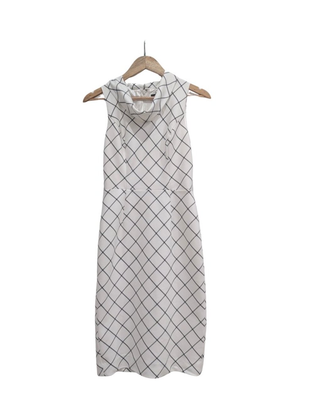 White House Black Market Windowpane Sheath Dress 0 XS Cowl Neck Sleeveless Lined - Picture 5 of 9